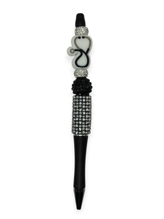 Hand Crafted Other - Stethoscope Topper Beaded Pen in Black